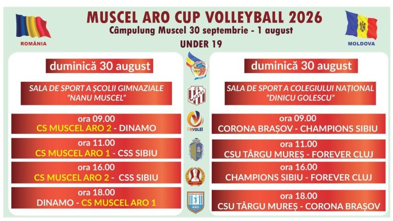28.08.2026 A fost stabilit si programul meciurilor din cadrul Muscel Aro Cup Volleyball pentru categoria U19. Mult succes tuturor echipelor